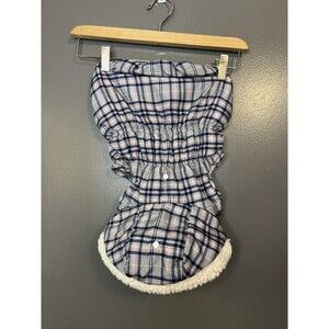 Pup Crew Dog Coat Jacket Medium Pink Navy Plaid Sherpa Fleece Lined Warm Winter